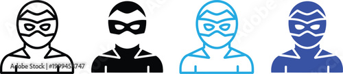 Thief mask avatar icon set, burglar face symbol, anonymous character vector illustration