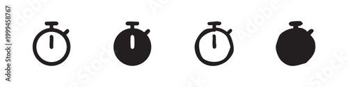 Stopwatch icons set for time and measurement in outline, glyph, and hand-drawn styles for sports and deadlines.