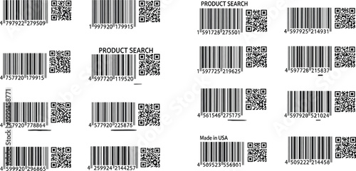 Barcode and QR Code Labels for Product Search in Flat Style, Scannable Codes for Retail, Inventory, Packaging, Tracking and Ecommerce Vector Illustration Set