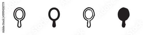 Hand mirror icons set for beauty and reflection in outline, glyph, and hand-drawn styles for cosmetic applications.