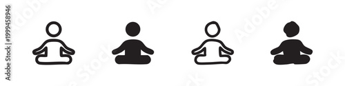 Meditating Person or Yoga Pose Icon Set - Lotus Position for Wellness