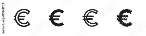Euro currency symbol icons set. European money and finance sign in various styles.