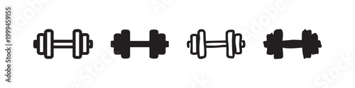 Set of Four Hand-Drawn Dumbbell Icons for Fitness and Workout
