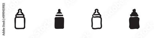 Hand-Drawn Baby Bottle Icons for Feeding and Infant Nutrition