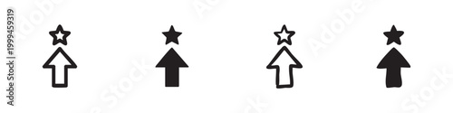 Favorite bookmark arrow with star icon set. Highlight and best choice symbol in line and filled styles.