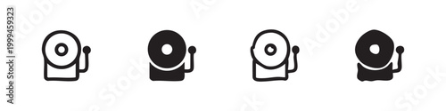 Alarm bell icon set. School, alert, and notification symbol in line and filled styles.