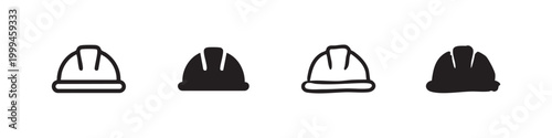 Hard hat icon set. Safety helmet symbol for construction and protection in line and filled styles.