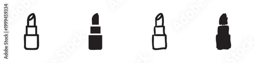 Lipstick icon set. Makeup, beauty, and cosmetic product symbol in line and filled styles.