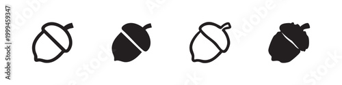 Acorn icon set. Autumn, nature, and oak tree seed symbol in line and filled styles.