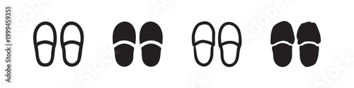 Slipper icon set. Comfortable footwear symbol for home and relaxation in line and filled styles.