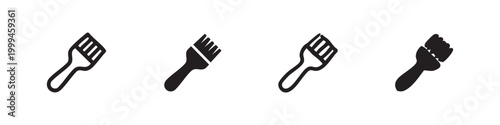 Paint brush icon set. Art, painting, and creativity tool symbol in line and filled styles.