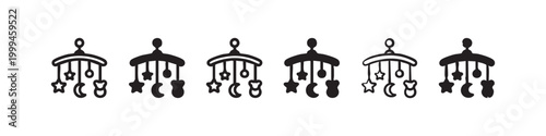 Set of baby mobile icons in various styles, outline and glyph, perfect for nursery and child care designs