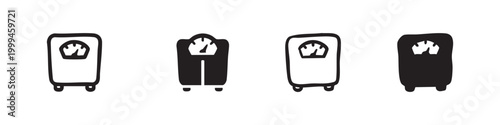 Bathroom weighing scale icon set. Ideal for weight loss, health monitoring, and fitness tracking.