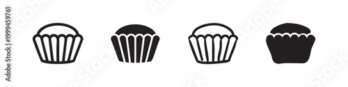 Cupcake icon set. Represents delicious desserts, baking, and sweet treats for celebrations.