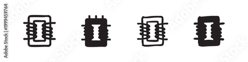 Inductor or electrical coil icon set. Essential for electronics, circuit design, and components.