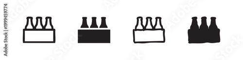 Six-pack of bottles icon set. Represents beverages, drinks, and party provisions or grocery items.