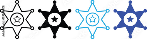 Sheriff star badge icon collection, western police symbol, law enforcement vector illustration set