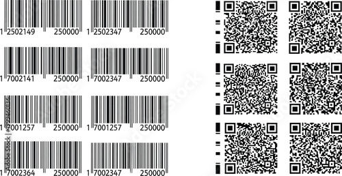 Barcode and QR Code Set in Flat Style, Collection of Scannable Codes for Retail, Inventory, Packaging, Product Labeling and Digital Technology Vector Illustration