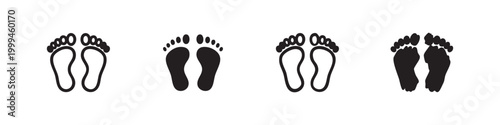 Set of four footprint icons, two outlined and two filled, on white