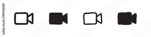 Set of four video camera icons, various styles on white background