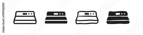 Set of four stacking icons, representing layers or blocks on white