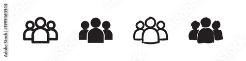 Hand-drawn Group of People Icons: Human Figure Variants in Black and White