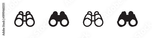 Hand-drawn Binoculars Icons: Magnifying Optics Variants in Black and White