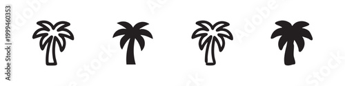 Hand-drawn Palm Tree Icons: Tropical Plant Variants in Black and White