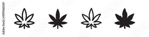 Hand-drawn Marijuana Leaf Icons: Cannabis Symbol Variants in Black and White