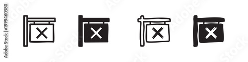 Hand-drawn Sign Board Icons: Forbidden or Closed Sign Variants in Black and White