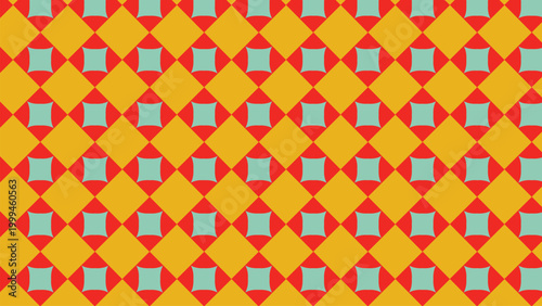 Abstract Yellow, Red and Mint Geometric Seamless Pattern Background