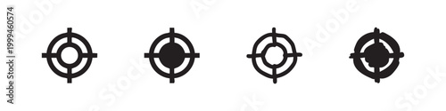Set of four stylized crosshair/target icons: outline and solid black.