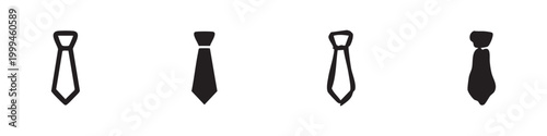 Set of four stylized tie icons: outline and solid black.