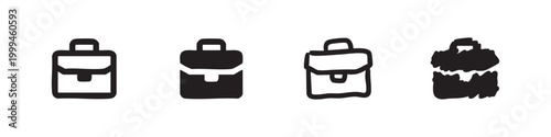 Set of four stylized briefcase icons: outline and solid black.