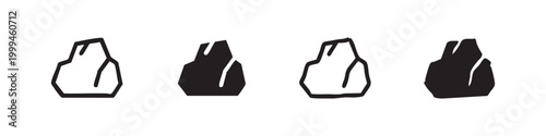 Set of stone icons, white and black outline and solid fill