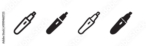 Set of vape pen icons, white and black outline and solid fill