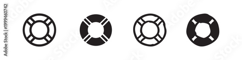 Four styles of lifebuoy icons: outlined, filled, sketched, and solid.