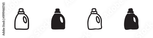 Four styles of detergent bottle icons: outlined, filled, sketched, and solid.