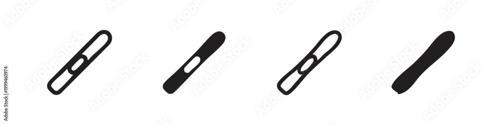 Obraz premium Set of four simple snowboard icons, black outline and solid fill on white background