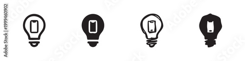 Black and white icons of light bulbs, hand-drawn style