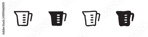 Black and white icons of measuring cups, hand-drawn style