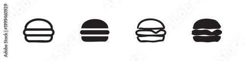 Black and white icons of burgers, hand-drawn style