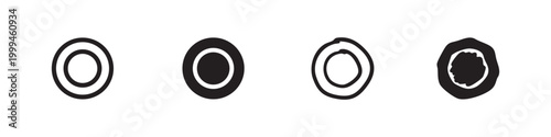 Black and white icons of donuts or rings, hand-drawn style
