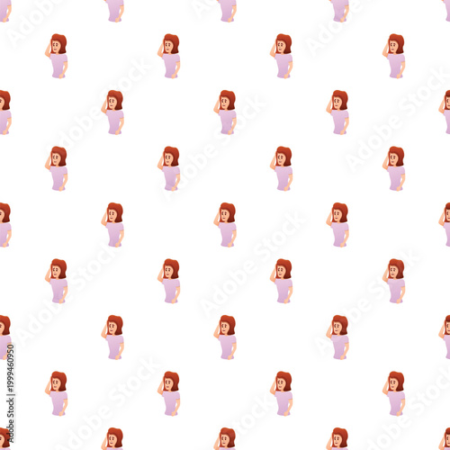 Young woman covering her mouth expressing sadness, disappointment, or feeling unwell in a seamless pattern