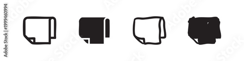 Set of four simple paper towel icons, black outline and solid fill on white background