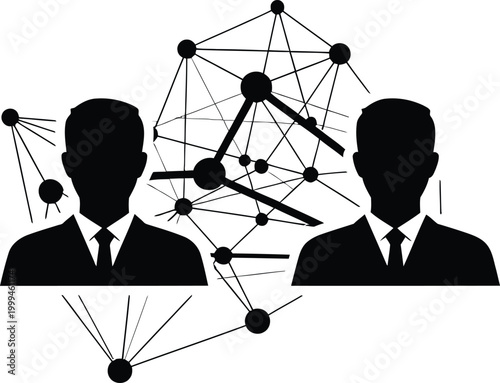 Networking and connection silhouettes of people linked by a complex web of relationships