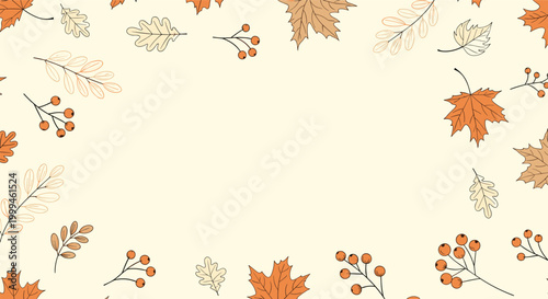 Autumn falling leaves and berries frame vector illustration