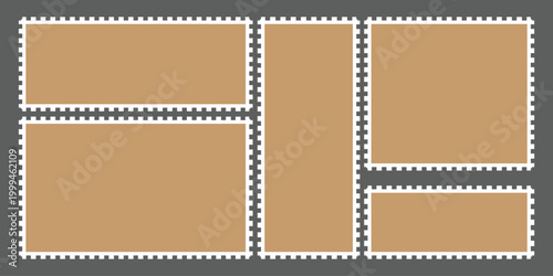 Film strip frames with perforations on gray background for photo or video editing  mockup for creative projects