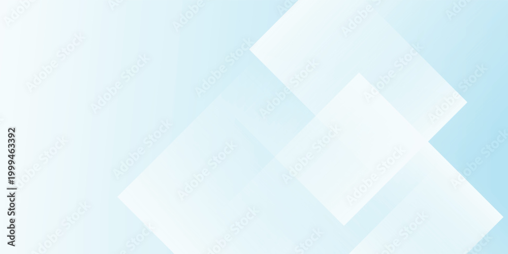 Fototapeta premium A clean and minimalist geometric background featuring overlapping translucent white squares on a soft light blue backdrop.