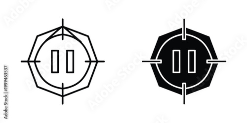 Target symbol icon with crosshairs in black and white for shooting or aiming themes